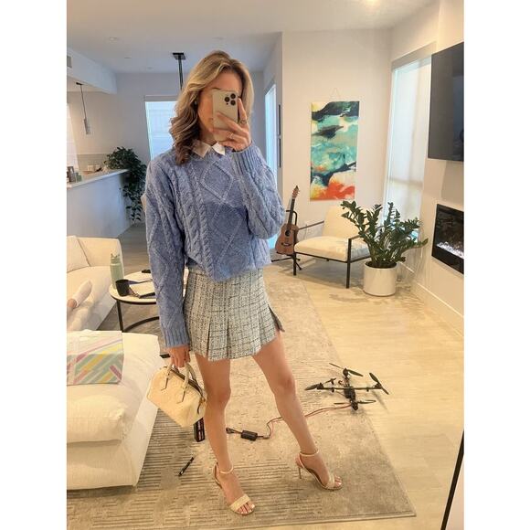 RACHEL PARCELL Baby Blue Cable Knit Long Sleeve Crewneck Sweater size Small - Picture 12 of 14